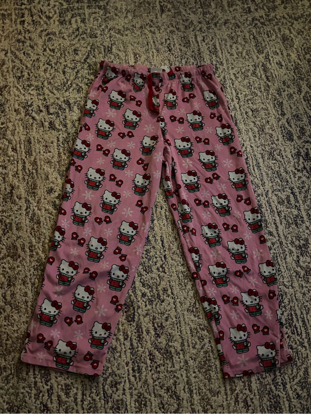 Hello Kitty Pink Pajama Pants with Red & White Print